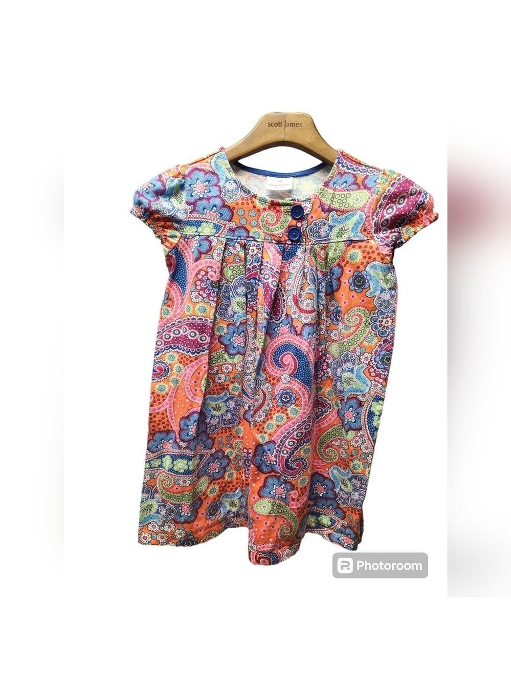 Hanna Andersson Dress Girls 140 Pink Orange Blue Paisley Tunic Cotton Sz.140